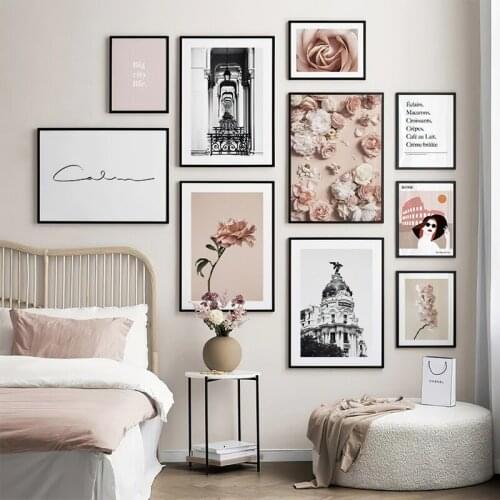 Romantic France Paris Pink Flower Canvas Posters and Prints Fashion Girl Scandinavian Love Wall Art Painting Decorative Pictures