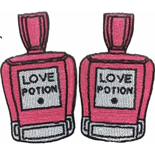 Pink LOVE POTION Perfume Bottle Patches for Clothing Iron On Patch Hot Melt Adhesive Clothing Accessories Sequined Stickers 2Pcs