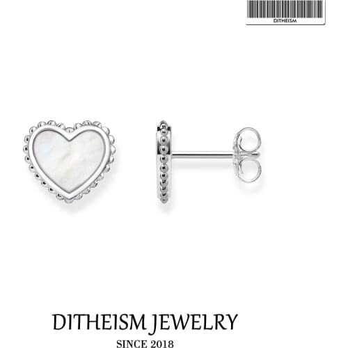 Heart Mother of Pearl Stud Earrings, 2018 New Fashion Jewelry 925 Sterling Silver Trendy Ear Gift For Women Men Lover