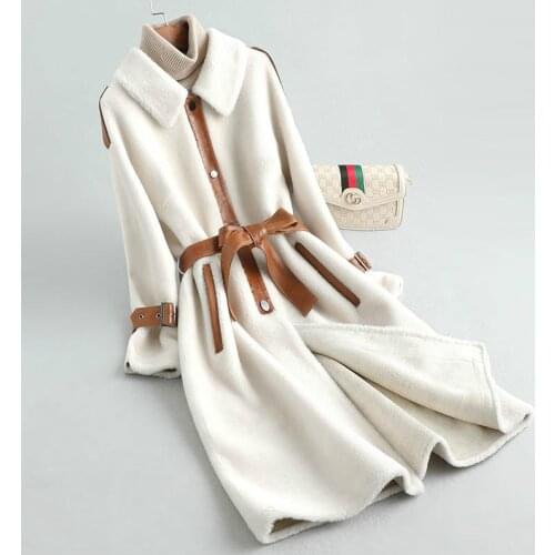 Wool High Quality 100% Womens Fur Coat Fashion Epaulettes Female Jacket Sheepskin Leather Belt Womens Winter Jacket Ropazjt337