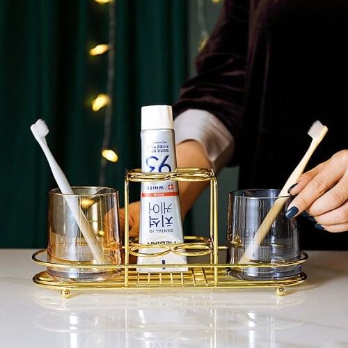 Nordic Simple Iron Toothbrush Toothpaste Rack Couple Diamond Gargle Cup Storage Rack Bathroom Supplies