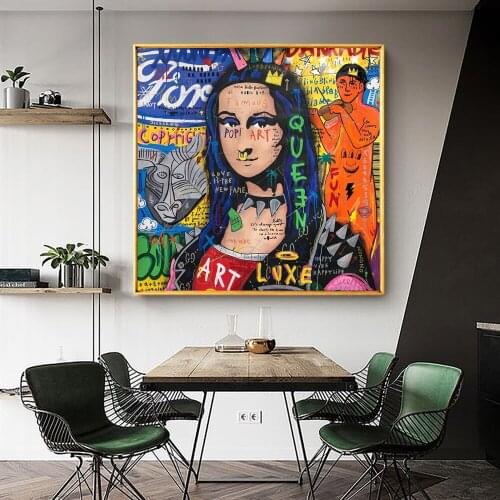 Modern Street Griffiti Portrait Art Painting Canvas Art Posters and Prints on the Wall Abstract Mona Lisa Picture for Room Decor