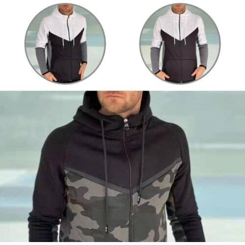 Skin-friendly Stylish Drawstring Cardigan Coat Contrast Colors Men Hoodie Hooded for Winter