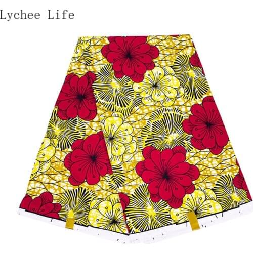 Lychee Life 1Yard Flower Printed Real Wax Polyester Fabric Ankara African For Women Wedding Dress Making Diy Home Decoration