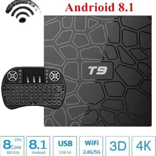 2018 T9 TV Box Android 8.1 8 1 4GB 32GB 64GB Smart TV prefix Rockchip RK3328 1080P H.265 4K Google Play Netflix media player