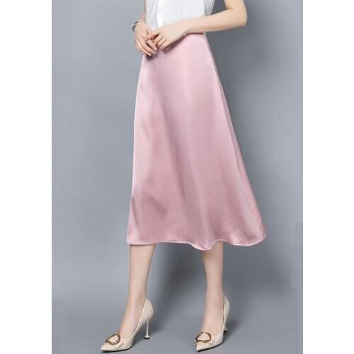 Korean Fashion Silk Woman Skirts Satin Office Lady A-Line Black Skirt Vintage Long Skirts for Women Plus Size
