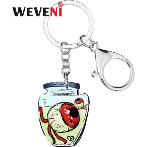 WEVENI Acrylic Halloween Evil Potion Eyes Keychains Print Big Bottle Keyring Jewelry For Women Men Friends Party Gift Decoration