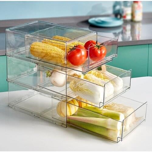 Refrigerator Food Storage Drawer Containers Platic Transparent Large Fruit Storage Box Organizer Dust-proof Drain Kitchen Items