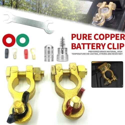 2pcs Car Battery Pure Copper Battery Clamp Positive Negative Terminals with Wrench Insulation Sheet For Car Truck Accessories