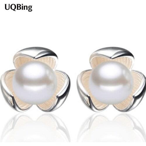 2017 New Design Clover Pearls Earrings 925 Sterling Silver Stud Earrings For Women Jewelry Free Shipping Brincos