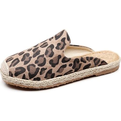 Explosion style womens flat shoes summer casual womens sandals leopard flat heel classic cloth shoes hemp rope fashion womens