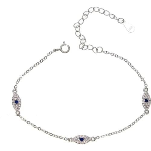 Authentic 925 Sterling Silver Blue Eye cross chain Bracelets for Women 16+5cm Adjustable Chain Bracelet Sterling Silver Jewelry