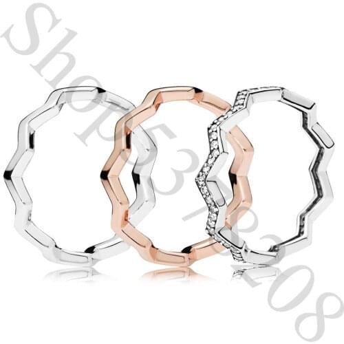 Authentic 925 Sterling Silver Shimmering Timeless Zig Zag Fashion Ring For Pandora Women Bead Charm Gift DIY Jewelry