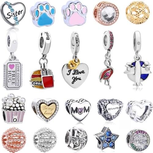 2Pcs Special Offer 37 Styles Crystal Beads Charm Fit Original Silver Color Charm Bracelets Necklace For Women DIY Jewelry Making