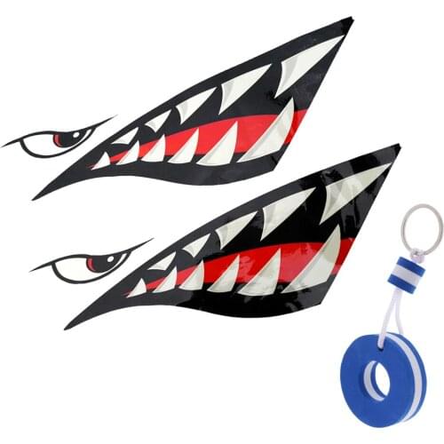 2pcs Shark Teeth Mouth Decals Stickers + Buoy Shaped Floating Key Chain Kayak Stickers Decals Kayak Accessories