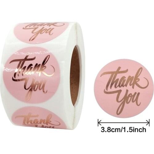 2021 1.5 inch 500 pieces /roll, thank you hot stamping font pink label, baking gift card, gift packaging sealing sticker