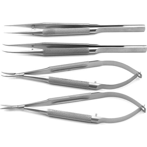 4pcs/set ophthalmic microsurgical instruments 12.5cm scissors+Needle holders +tweezers stainless steel surgical tool