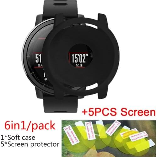 6in1 For Xiaomi Huami Amazfit stratos 2 cases Cover smart watch Soft Silicone case shell Amazfit Stratos 2 Screen Protector film
