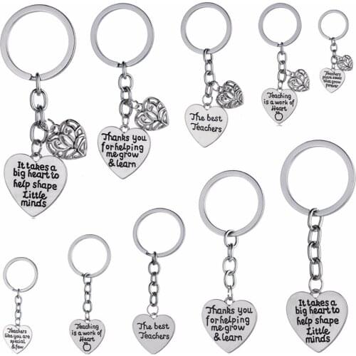 Teachers Keychain Love Heart Pendants Charm Keyring Thank You Teacher Key Chain Jewelry Teachers Day Presents Teachers Gifts