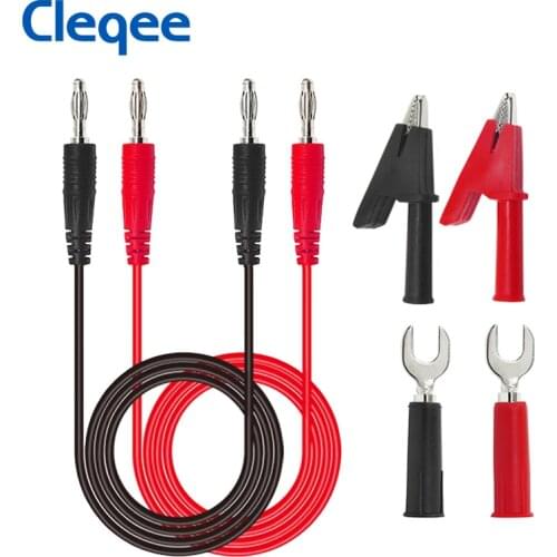 Cleqee P1041B 6-in-1 1M 4mm Banana to Banana Plug Test Lead kits Alligator Clip Clamps to 6mm U-type Plug Regulated power supply