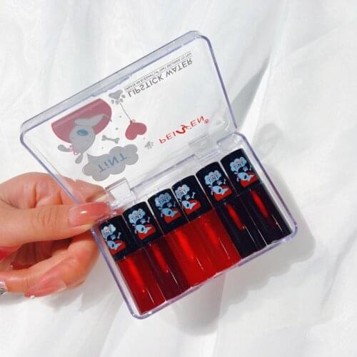 6 Color Box Wet Kiss Lip Glaze Matte Lipstick Water Lip Gloss Cream Lip Stain Waterproof Non-sticky Long Lasting Makeup TSLM1