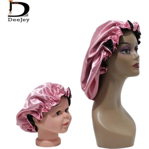 Customized design mother and me double layer satin silk sleeping bonnet revisible cap bonnet