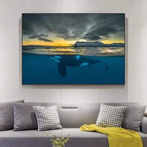Killer Whale In Polar Night Cetacean Canvas Paintings Sea Animal Landscape Posters and Prints Wall Art Pictures for Home Decor