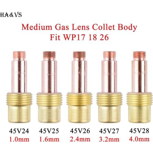 5/10Pcs 1.0/1.6/2.4/3.2/4.0mm TIG Medium Gas Lens Collet Body 45V24 45V25 45V26 45V27 45V28 For TIG WP17/18/26 Welding Torch Kit