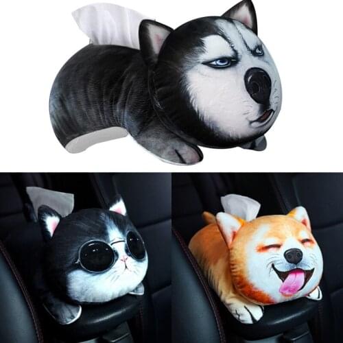 Cute Animal Tissue Box Cover Napkin Holder For Car Seat/Hanging Type Tissue Box Case Plush Toys Husky Shiba Ina Cat Tissue Box