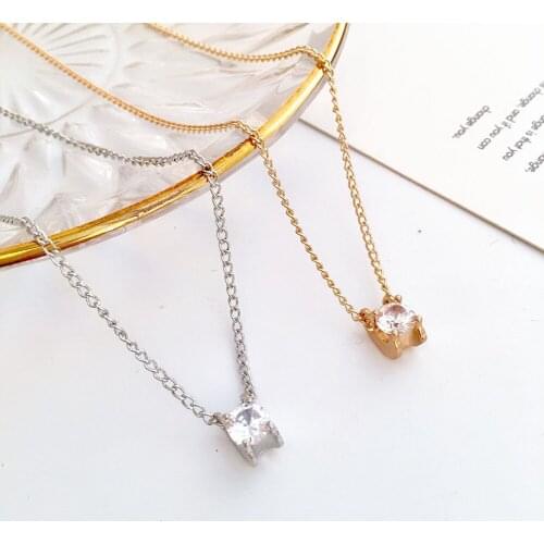 Fashion Silver Color Single Diamond Necklace Advanced Simple Shiny Zircon Pendant Feminine Clavicle Chain Party Jewelry