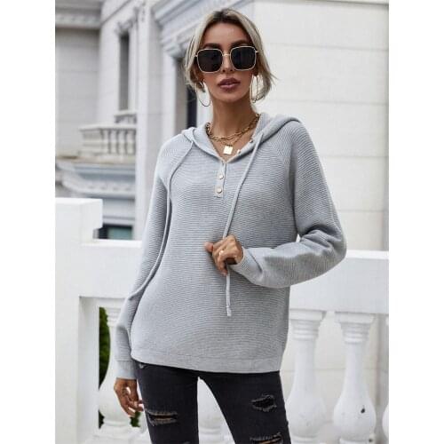Fashion Autumn Knitted Hoodies Sweaters V-Neck Pullover Sweatshirt Tops Loose Cardigan Womens Sweater 2021