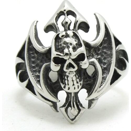 Cross Evil Skull Mens Ring 316L Stainless Mens Punk Skull Ring