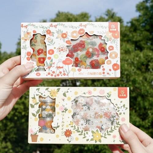 Student Children Flower Language PET Series Sticker Tape Set Plant Flowers Handbook Diary DIY Decorative Stickers