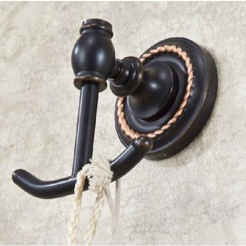 Wall Mounted Black Oil Rubbed Brass Bathroom Towel Coat Hooks Dual Robe Hook Hanger Bathroom Accessory mba213