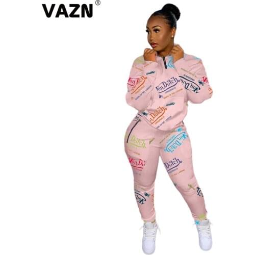 VAZN 2020 New Full Sleeve Casual Zippers Sexy Fitness Sport Fashion Set Holiday Women Young Energetic Set Fashion Clothing Suit