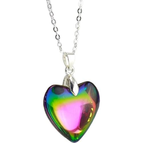 Charming AB Multi-Color Crystal Glass Heart Bead Pendant & Chain Necklace High Quality Exquisite Elegant Simple Necklaces