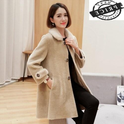 Parka Real Mink Fur Coat Autumn Winter Natural Sheep Shearing Coats Female 100% Wool Jacket Women Long Clothes LWL1360