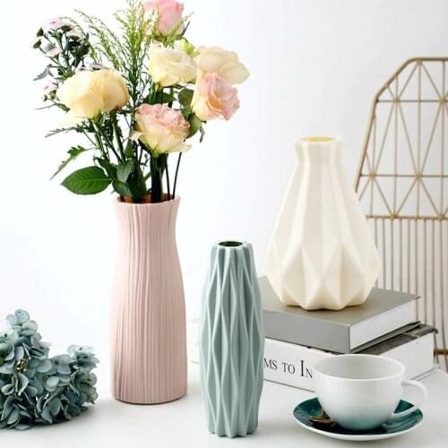 Plastic Flower Vase Decoration Home White Vases Imitation Ceramic Vase Flower Pot Decoration Nordic Style Flower Basket Vases