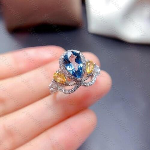 Natural topaz ring 925 silver womens ring super shiny luxury atmosphere banquet must bring jewelry