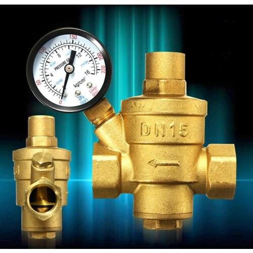 DN15 1/2" Brass Water Pressure Reducing Maintaining Valves Regulator Adjustable Relief Valves With Gauge Meter