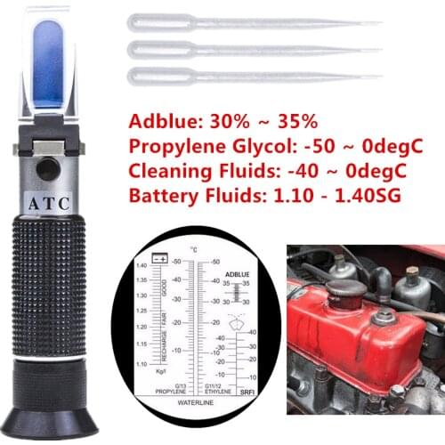 Handheld Antifreez Refractometer Freezing Point Urea Adblue Battery Fluid Glass Water Tester Tool 4 IN 1 With ATC