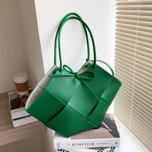 Luxury Designer Handbags Women Woven PU Plain Shoulder Casual Tote Bags Ladies Large Capacity Shopping Bags