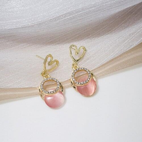 New Spring Crystal Hollow Heart Pendant Earrings For Women Girls Fashion Round Opal Charms Stud Ear Jewelry Party Gifts