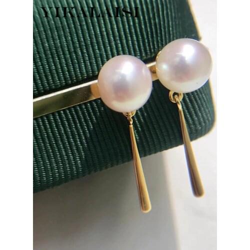 YIKALAISI 925 Sterling Silver Earrings Jewelry For Women 8-9mm Round Natural Freshwater Pearl Earrings Simple Style Wholesales