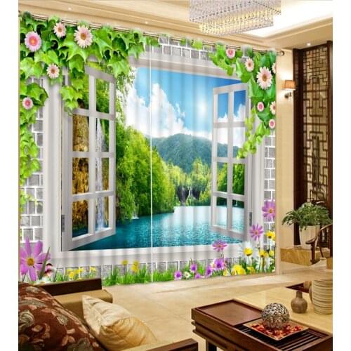 Bed Room Living Room Office Hotel Cortinas Brick Window Scenery Curtains Home Bedroom Decoration Blackout 3D Curtain Fabric