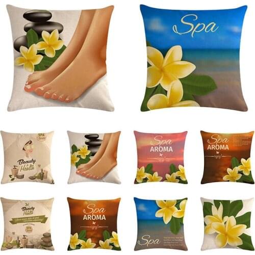 Spa Aroma Printing Cotton Linen Cushion Cover Decorative Pillowcase Flower Blackground Pillow Cover Home Living ZY1063