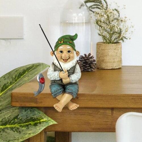The Fishing Gnome Sitter Outdoor Garden Gnomes Funny Lawn Resin Sculpture Statues Fisherman Creative Decoration Accessories