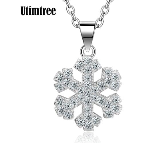 Utimtree Fashion Cubic Zircon Necklaces for Women Silver Chain Snowflake Shape Statement Necklace Wedding Jewelry Drop Shipping
