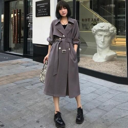 Windbreaker womens middle long section 2021 autumn new Korean style British style long sleeved dress draped coat