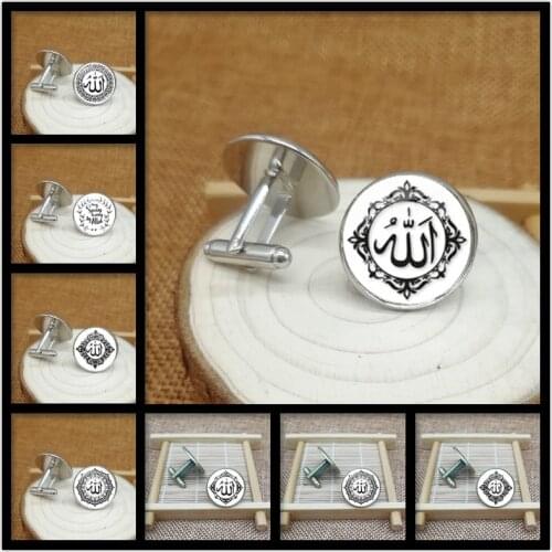WEN Muslim Allah Sign Hand Button Arab Islamic Islamic Glass Cabochon Cufflinks Fashion Men Sweatshirt Religious Gift Cufflinks